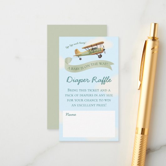 Vliegtuig  Baby shower Luierkrabbel Informatiekaartje (Voorkant / Achterkant in situ)