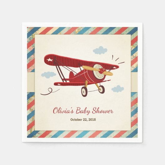 Vliegtuig Baby shower Napkin Adventure Travel Plan Servet (Voorkant)