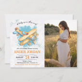  Vliegtuig Baby shower Party Foto Kaart (Voorkant)