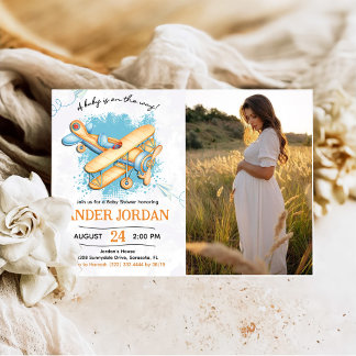  Vliegtuig Baby shower Party Foto Kaart