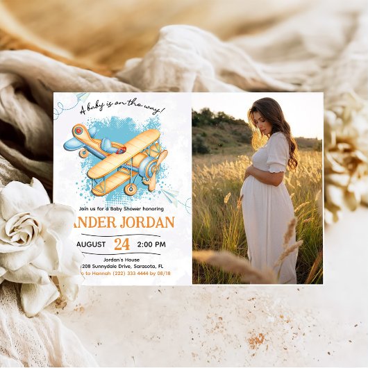  Vliegtuig Baby shower Party Foto Kaart