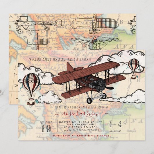  vliegtuig | Baby shower reizen Kaart (Voorkant / Achterkant)