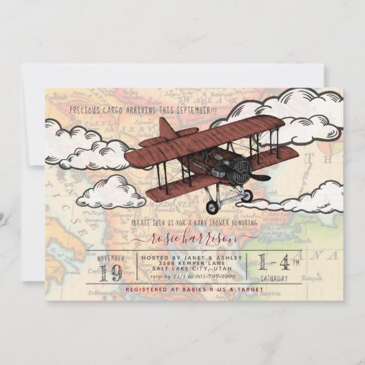 vliegtuig | Baby shower reizen Kaart (Voorkant)