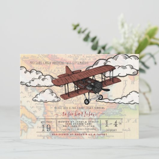  vliegtuig | Baby shower reizen Kaart (Staand voorkant)