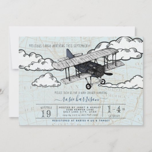 vliegtuig | Baby shower reizen Kaart (Voorkant)