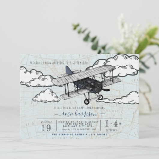  vliegtuig | Baby shower reizen Kaart (Staand voorkant)