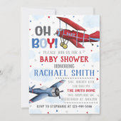 Vliegtuig Baby shower Uitnodiging, Boy Baby shower Kaart (Voorkant)