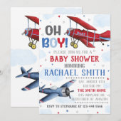 Vliegtuig Baby shower Uitnodiging, Boy Baby shower Kaart (Voorkant / Achterkant)