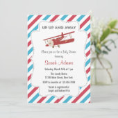  Vliegtuig Baby shower Uitnodiging Rood en Blauw (Staand voorkant)