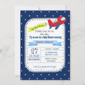 Vliegtuig Baby shower Uitnodiging rood en marinebl (Voorkant)