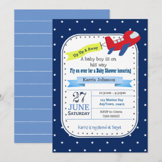 Vliegtuig Baby shower Uitnodiging rood en marinebl