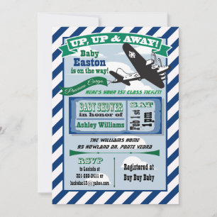 Vliegtuig baby shower uitnodiging ticket CUSTOM