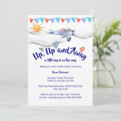 Vliegtuig baby shower vintage reizen jongens geboo kaart (Staand voorkant)