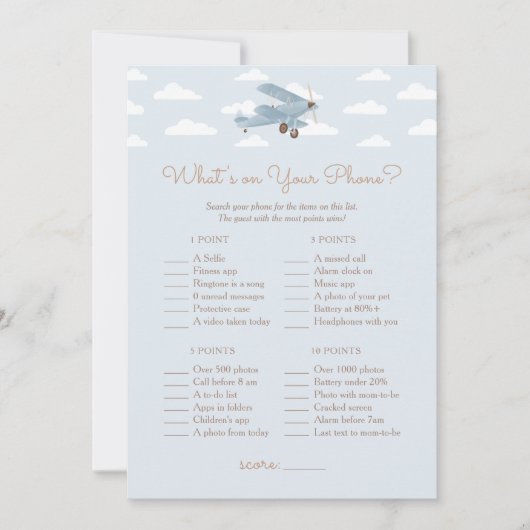 Vliegtuig Baby shower Wat is er op uw telefoon spe Kaart (Voorkant)