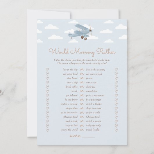 Vliegtuig Baby shower zou mama liever spel Kaart (Voorkant)