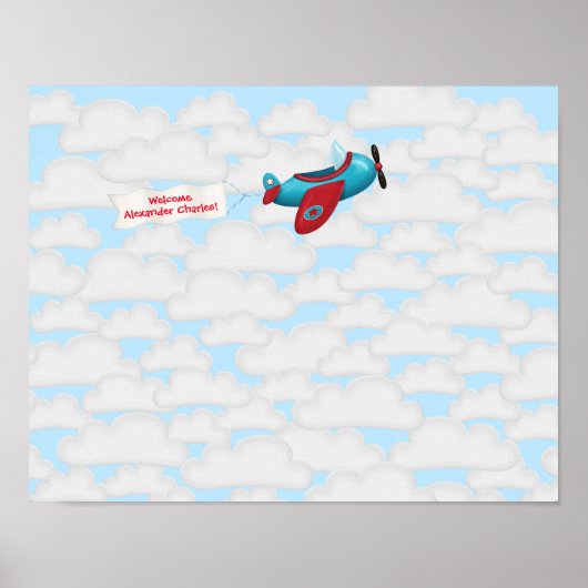 Vliegtuig babyshower gastboek poster (Voorkant)
