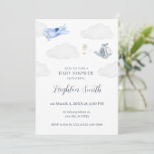Vliegtuig babyshower uitnodiging (Staand voorkant)