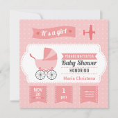 Vliegtuig Banner Baby shower Invitation (Roze) Kaart (Voorkant)