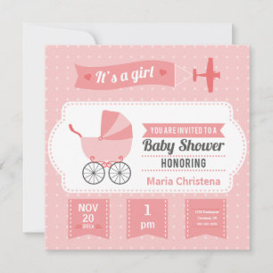 Vliegtuig Banner Baby shower Invitation (Roze) Kaart