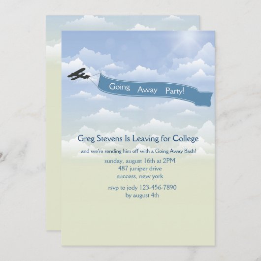 Vliegtuig banner weggaan uitnodiging (Voorkant / Achterkant)