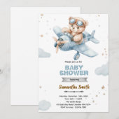 Vliegtuig Beer Baby Shower Uitnodiging (Voorkant / Achterkant)