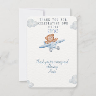 Vliegtuig Beer Kleine Eén Baby Shower Bedankkaart