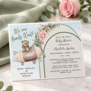 Vliegtuig Beer Piloot Baby Shower Uitnodiging