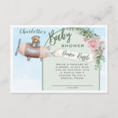 Vliegtuig Beer Pilot Baby shower Luier Raffle Informatiekaartje (Voorkant)