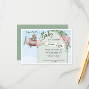 Vliegtuig Beer Pilot Baby shower Luier Raffle Informatiekaartje