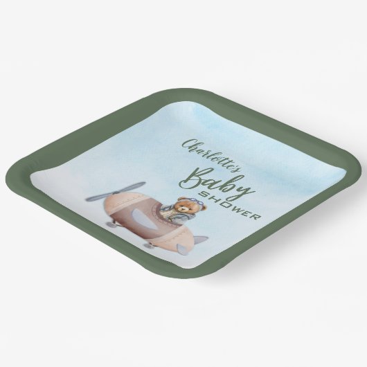 Vliegtuig Beer Pilot Baby shower Papier Bord (Gebogen)