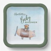 Vliegtuig Beer Pilot Baby shower Papier Bord (Voorkant)