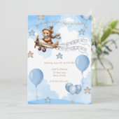 Vliegtuig Beer-y eerste verjaardag blauw Kaart (Staand voorkant)