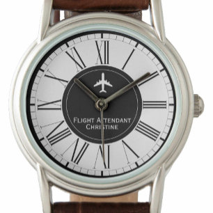 Vliegtuig begeleidende cabinepersoneel volgen horloge