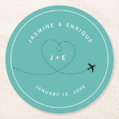 Vliegtuig bestemming bruiloft ronde kartonnen onderzetter (Voorkant)