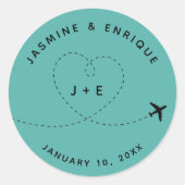 Vliegtuig bestemming bruiloft ronde sticker (Voorkant)