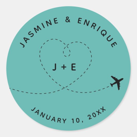 Vliegtuig bestemming bruiloft ronde sticker (Voorkant)