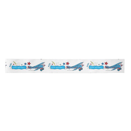 Vliegtuig: Biplane Birthday Party 3 inch Satijnen Lint (Voorkant)