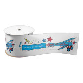 Vliegtuig: Biplane Birthday Party 3 inch Satijnen Lint (Spoel)