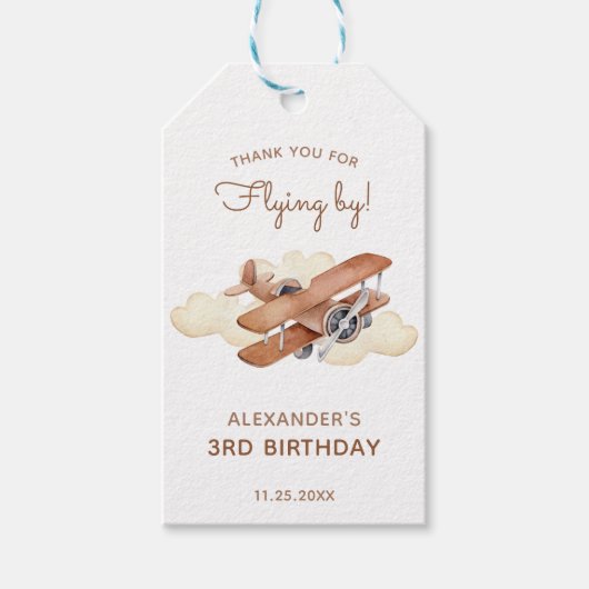 Vliegtuig Biplane Boy's Birthday Favor Cadeaulabel (Voorkant)