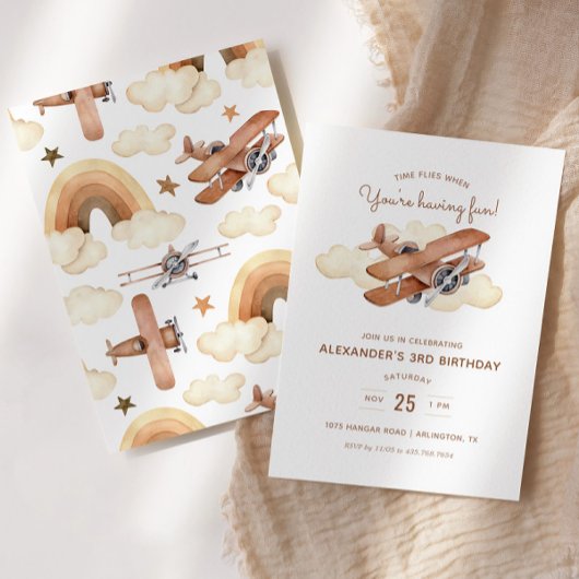  Vliegtuig Biplane Boy's Birthday Party Kaart