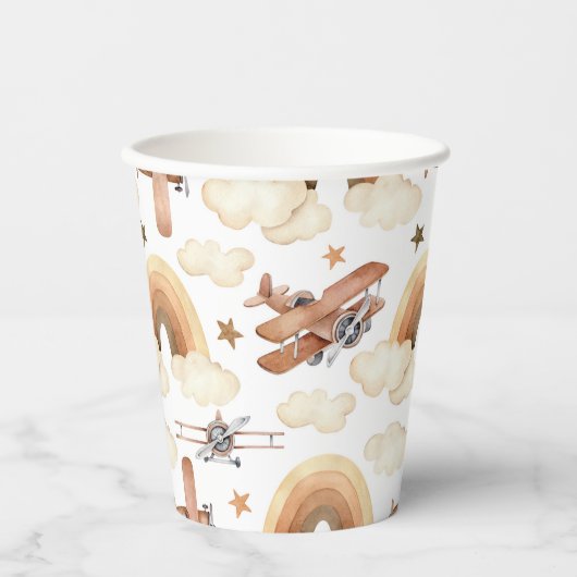  Vliegtuig Biplane Boy's Birthday Party Papieren Bekers (Voorkant)
