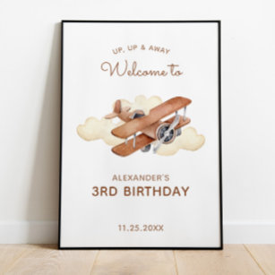  Vliegtuig Biplane Boy's Birthday Welcome Poster