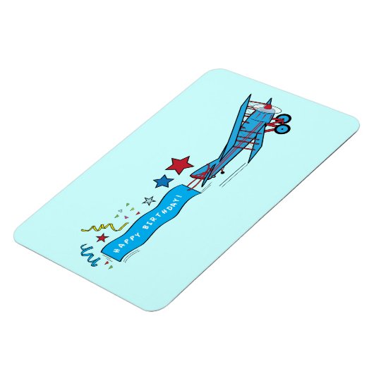 Vliegtuig: Biplane met Happy Birthday Streamer Magneet (Linkerzijde)