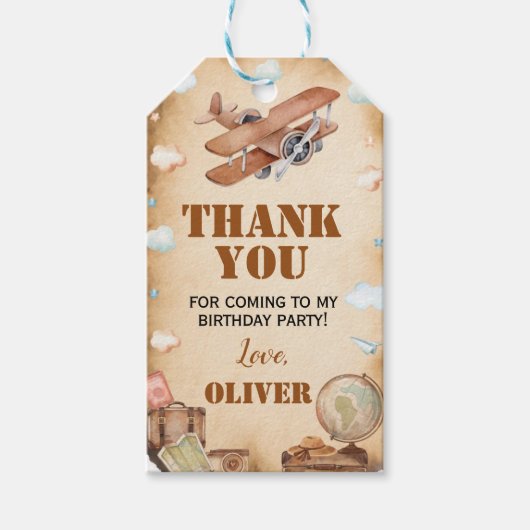  vliegtuig Birthday Dank u Label Cadeaulabel (Voorkant)