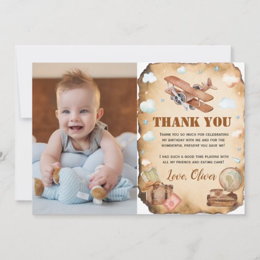  vliegtuig Birthday Foto Hartelijk dank Bedankkaart (Voorkant)