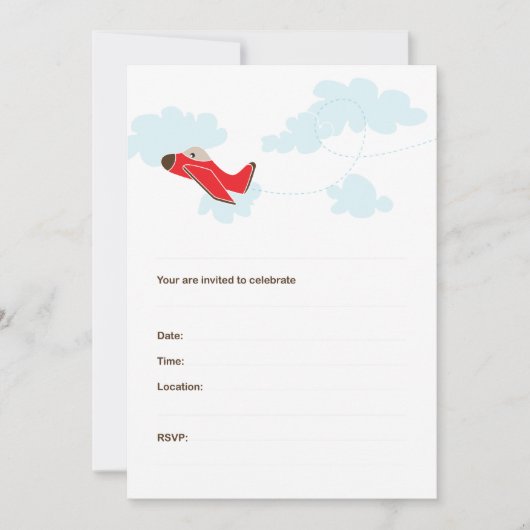 VLIEGTUIG BIRTHDAY-INVITATIES - ROOD KAART (Voorkant)