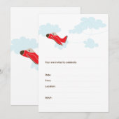 VLIEGTUIG BIRTHDAY-INVITATIES - ROOD KAART (Voorkant / Achterkant)