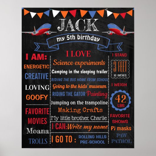 Vliegtuig Birthday Party chalkboard-poster Poster (Voorkant)