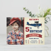  vliegtuig Birthday Party Photo Invitation Kaart (Staand voorkant)