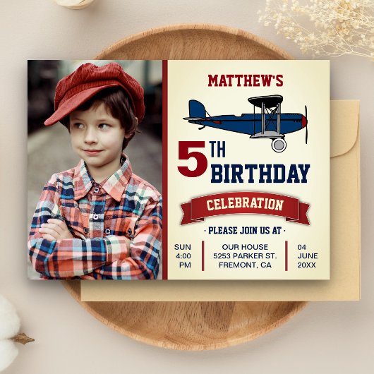  vliegtuig Birthday Party Photo Invitation Kaart